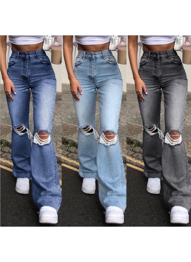 High Waist Flared Jeans for Women Grey