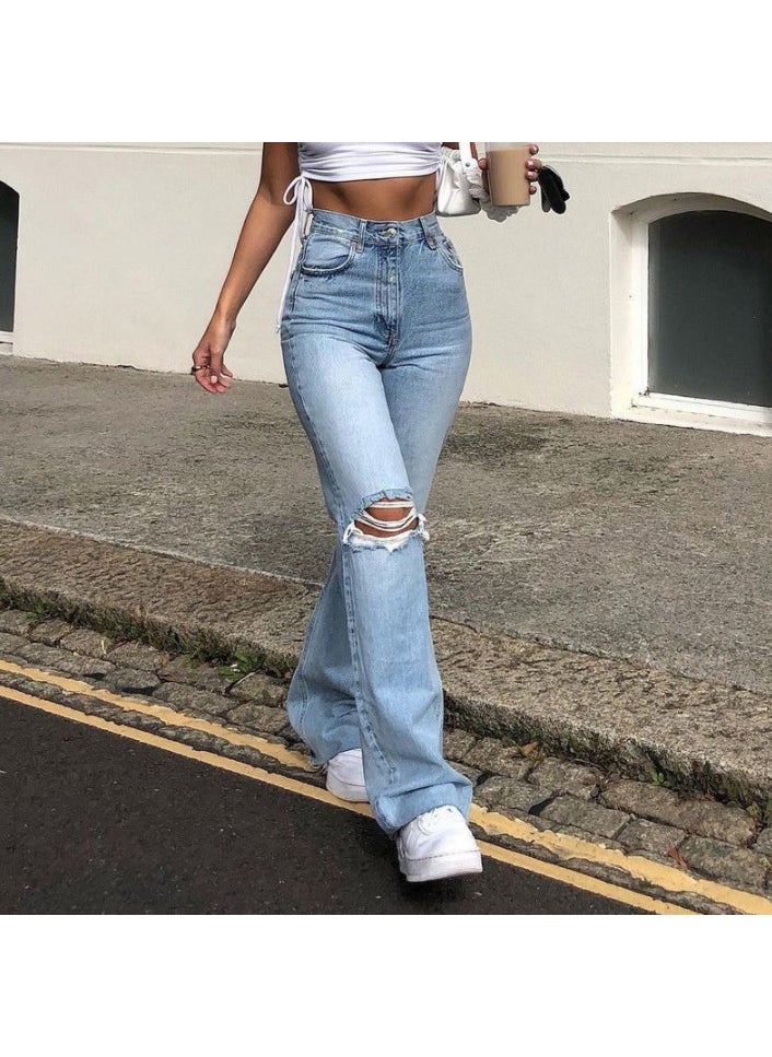 High Waist Flared Jeans for Women Light Blue