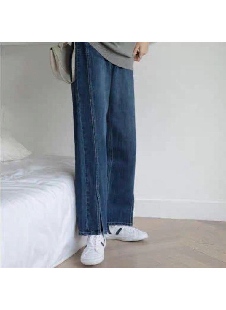 New Spring Summer Plus Size Slit Jeans for Petite Blue