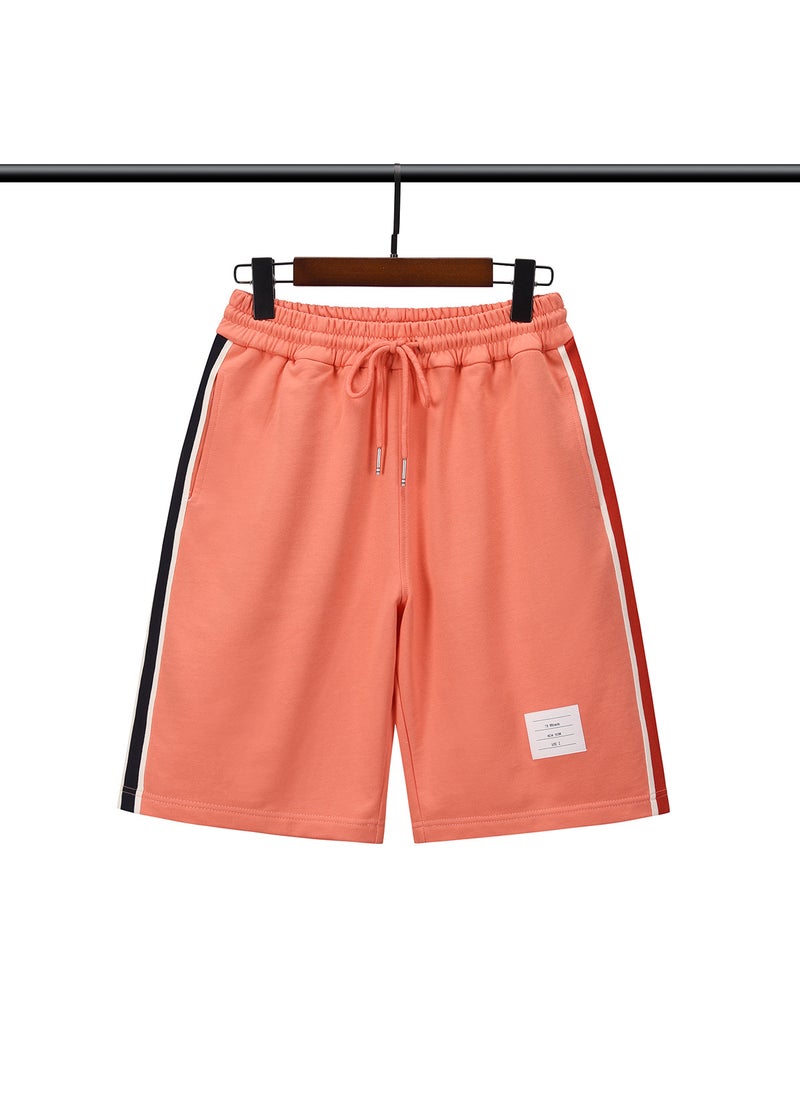 TB BROWIN Red White Blue Striped Shorts Unisex Cotton Orange Red