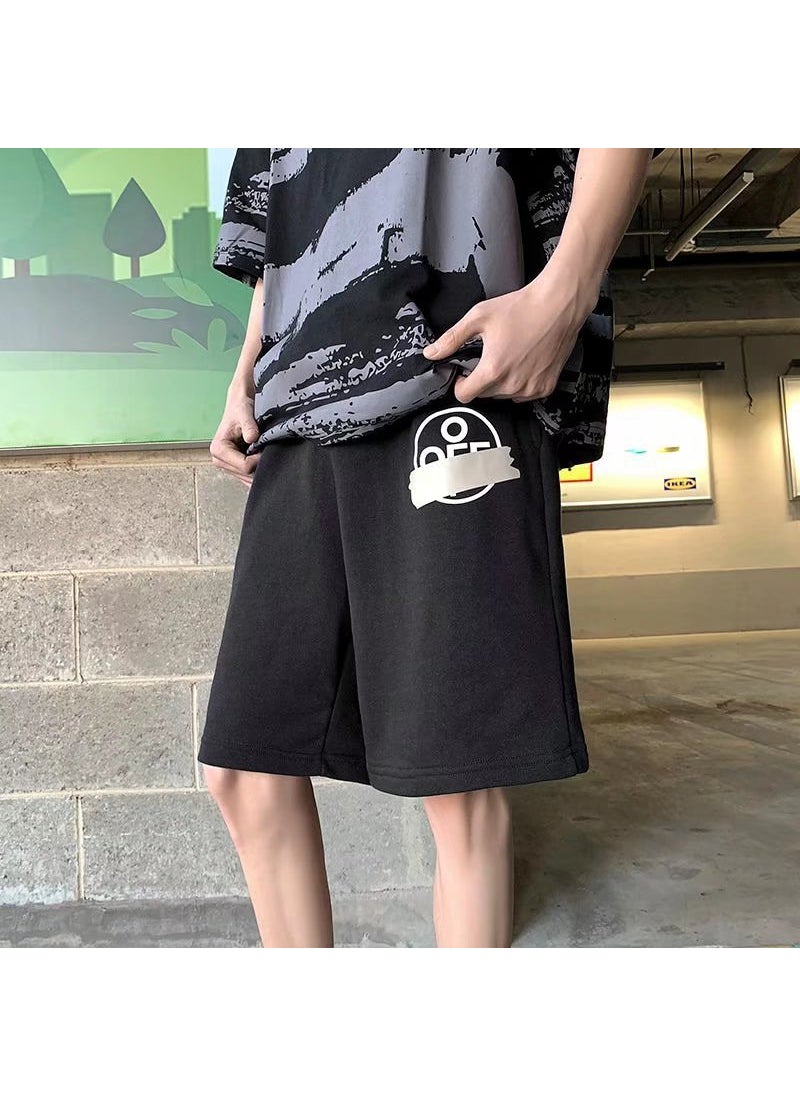 1 x 5 pcs Mens Casual Shorts Loose Fit Summer Mid Pants Black