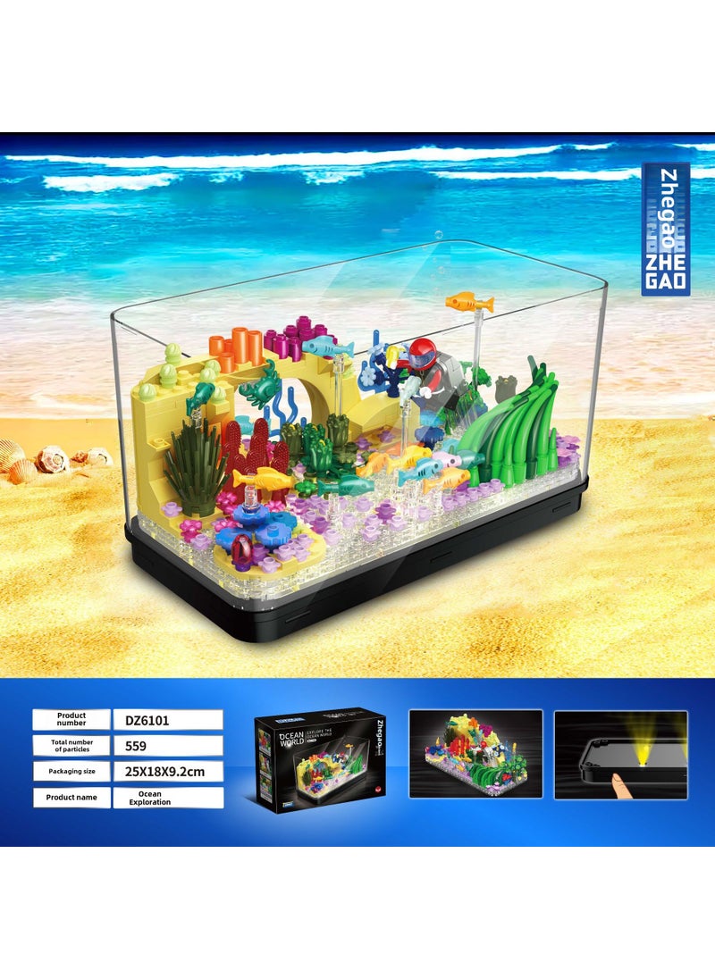 Compatible Lego Ocean World Jellyfish Turtle Aquarium Blocks 6101: Ocean Exploration + light [can add water fish culture]]