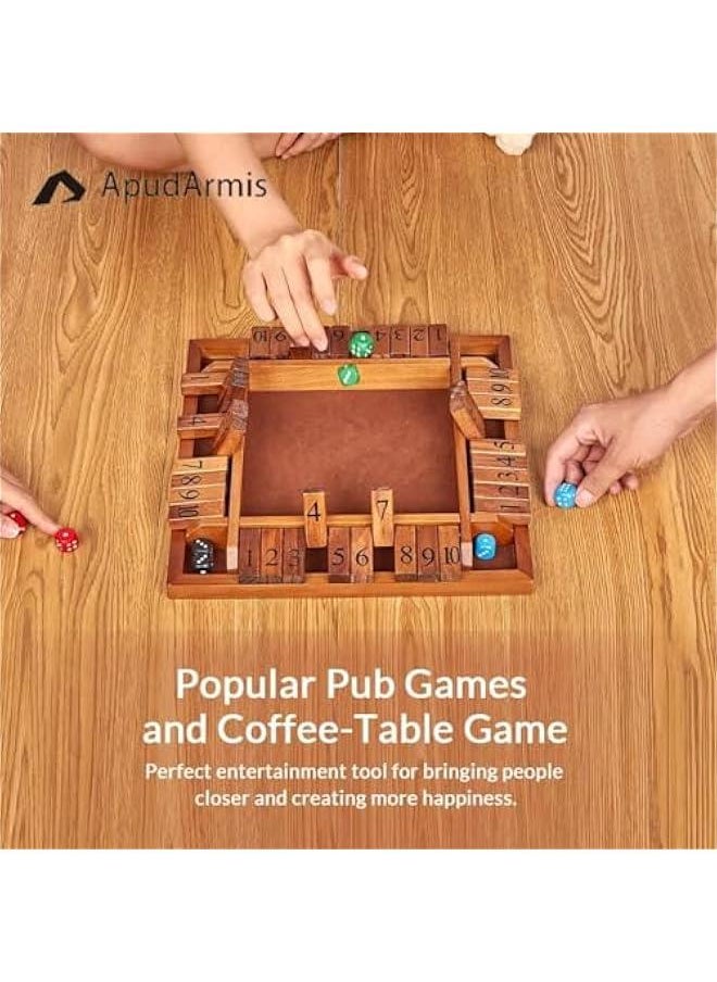 1-4 Players Shut The Box Dice Game, Wooden Board Table Math Game with 12 Dice and Shut-The-Box Instructions for Kids Adults, Family Classroom Home