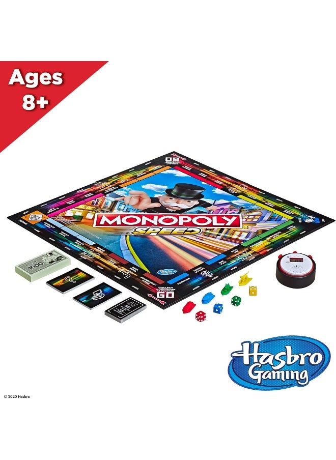 Monopoly Speed Board Game, Play in Under 10 Minutes, Fast-Playing Board Game for Ages 8 and Up, Game for 2-4 Players