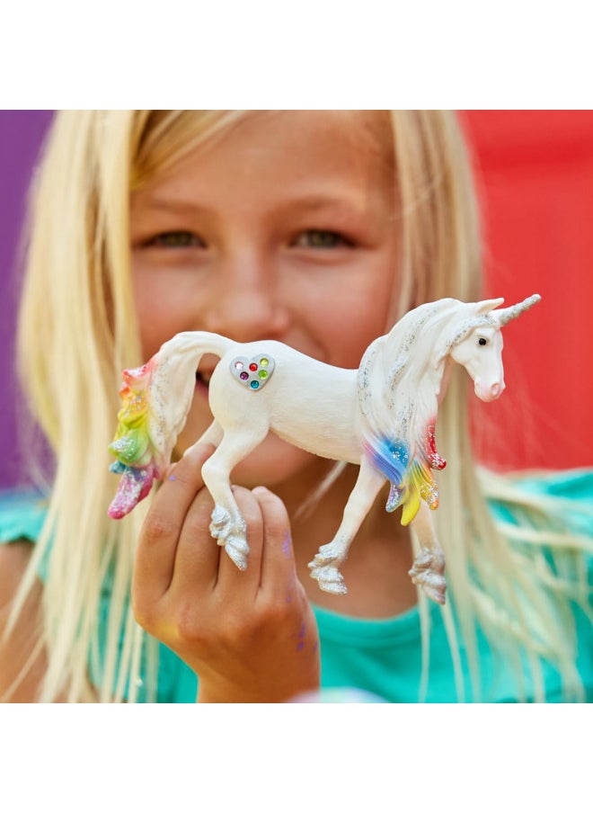 Schleich bayala, Unicorn Toys for Girls and Boys, Rainbow Love Unicorn Stallion with Glitter and Rhinestone Details, Ages 5+, Multicolor, 4.5 inch