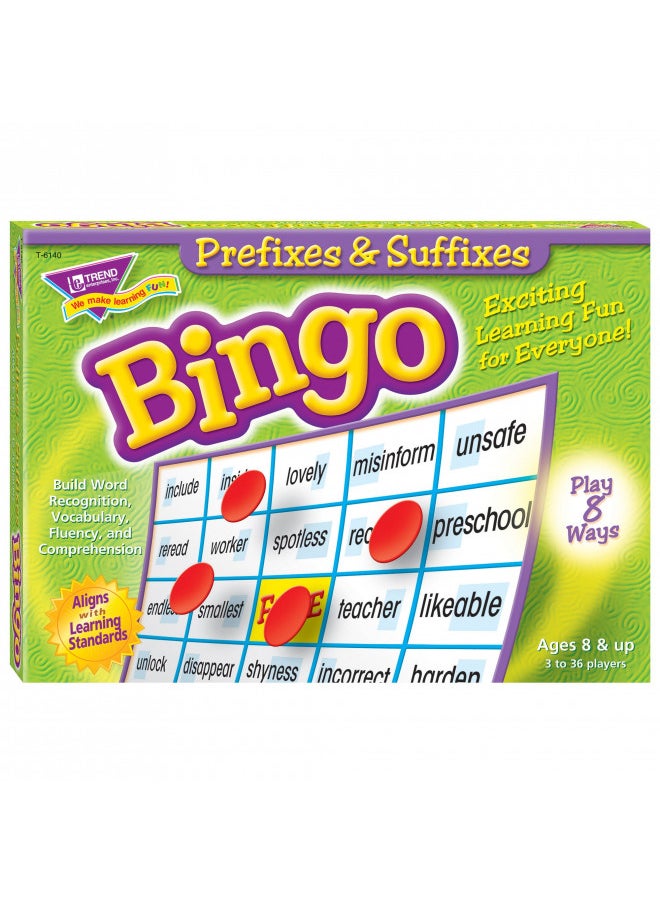 TREND ENTERPRISES: Prefixes & Suffixes Bingo Game, Exciting Way for Everyone to Learn, Play 8 Different Ways, Great for Classrooms and At Home, 2 to 36 Players, For Ages 8 and Up