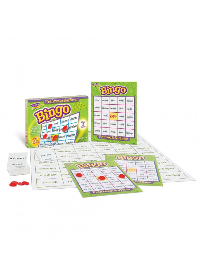 TREND ENTERPRISES: Prefixes & Suffixes Bingo Game, Exciting Way for Everyone to Learn, Play 8 Different Ways, Great for Classrooms and At Home, 2 to 36 Players, For Ages 8 and Up