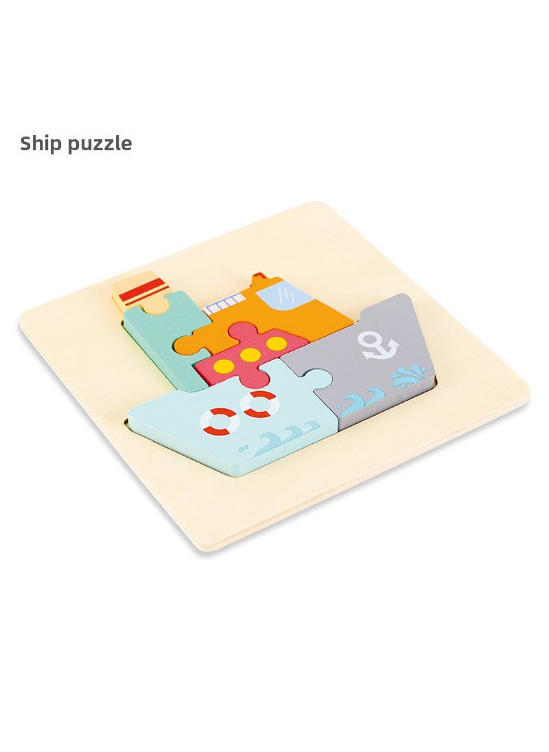 1 x 5 pcs Wooden Educational Puzzle Blocks for Kids Ship Puzzle