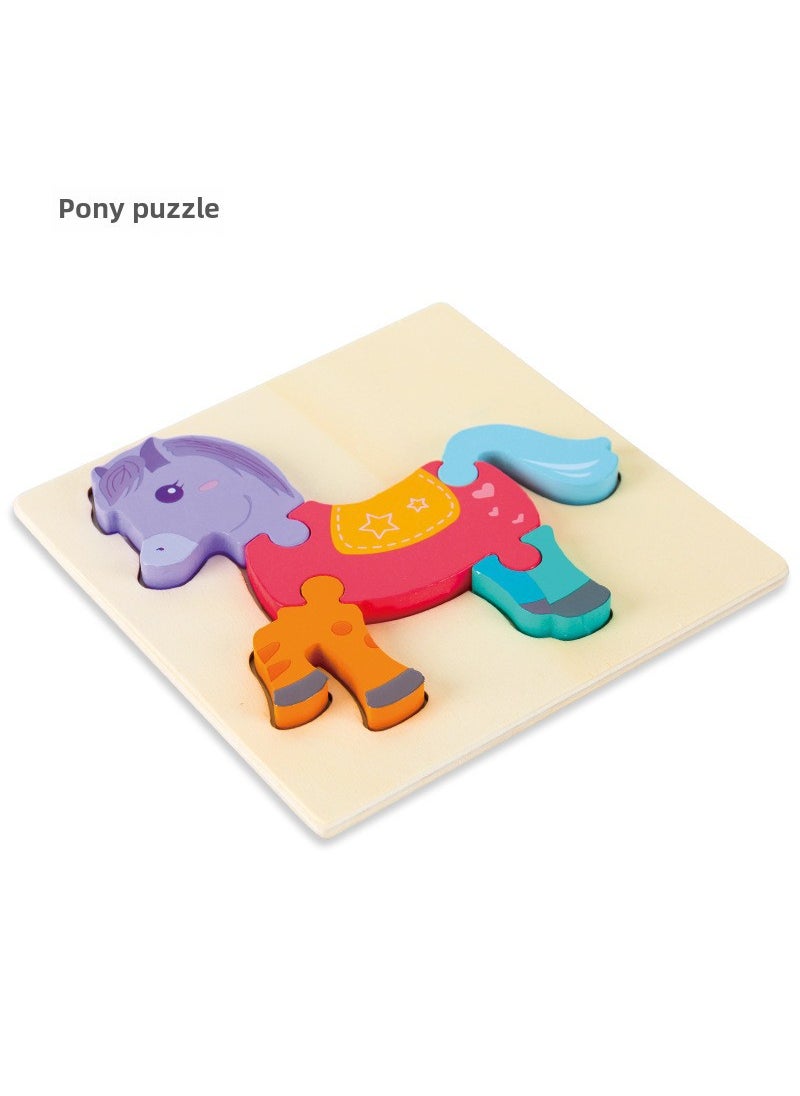 1 x 5 pcs Wooden Educational Puzzle Blocks for Kids Pony Puzzle