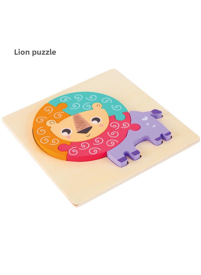 1 x 5 pcs Wooden Educational Puzzle Blocks for Kids Lion Puzzle