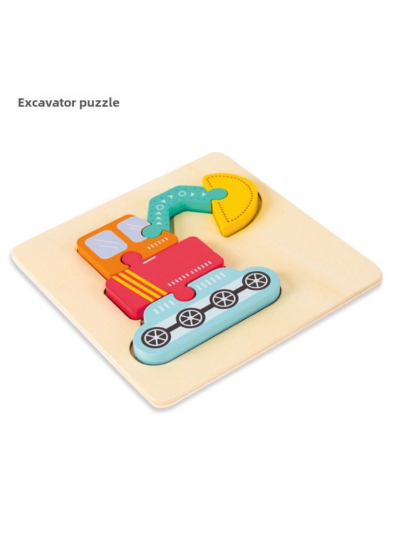 1 x 5 pcs Wooden Educational Puzzle Blocks for Kids Excavator Puzzle