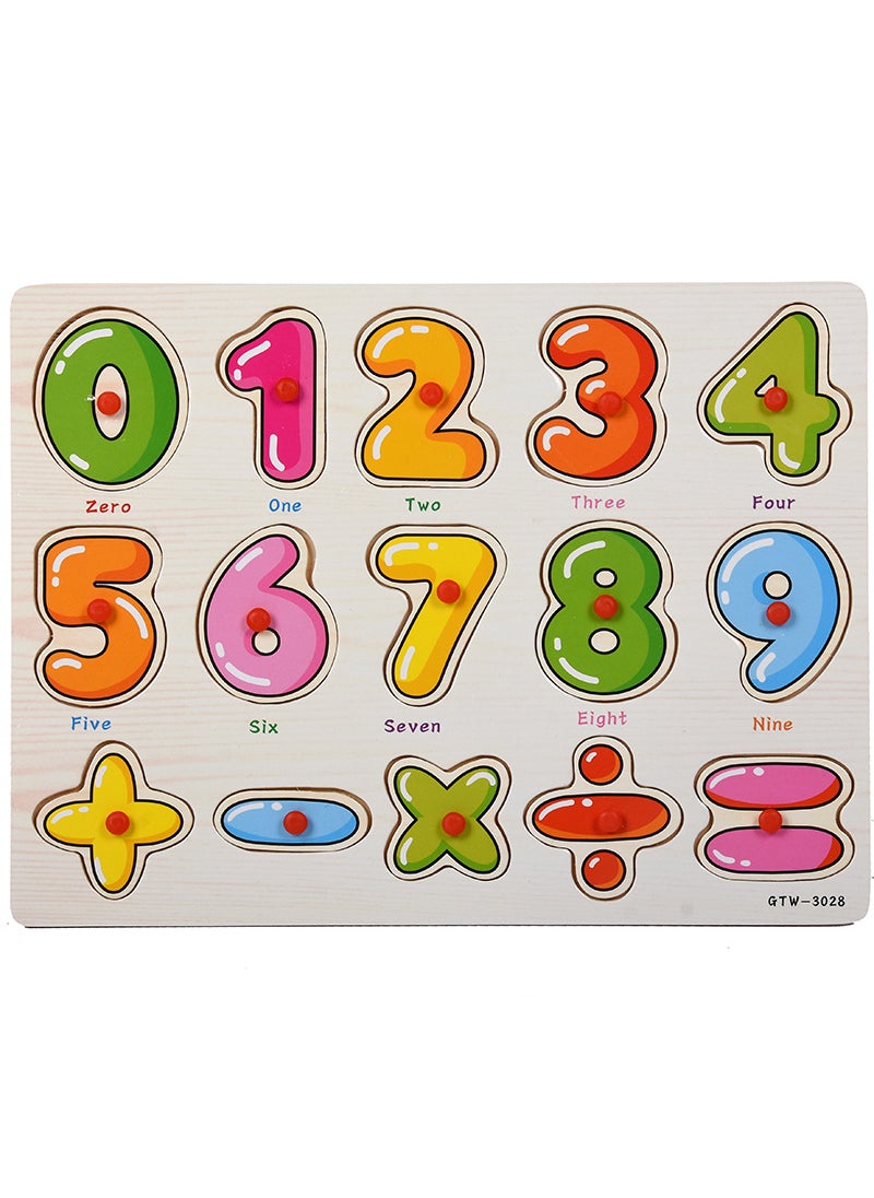 1 x 5 pcs Wooden Peg Puzzle Early Learning Toy Digital Symbol