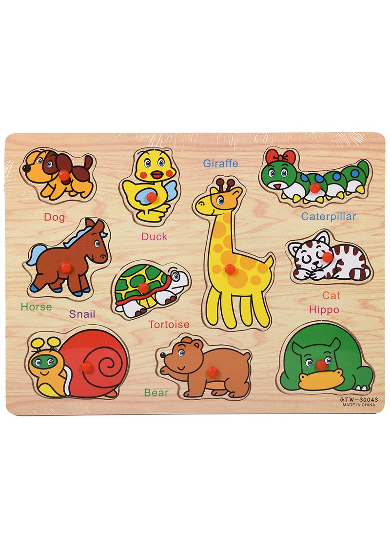 1 x 5 pcs Wooden Peg Puzzle Early Learning Toy Cartoon animal