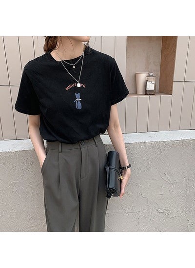 1 x 5 pcs 2024 Summer Womens Printed Loose Tee Ulzzang Black