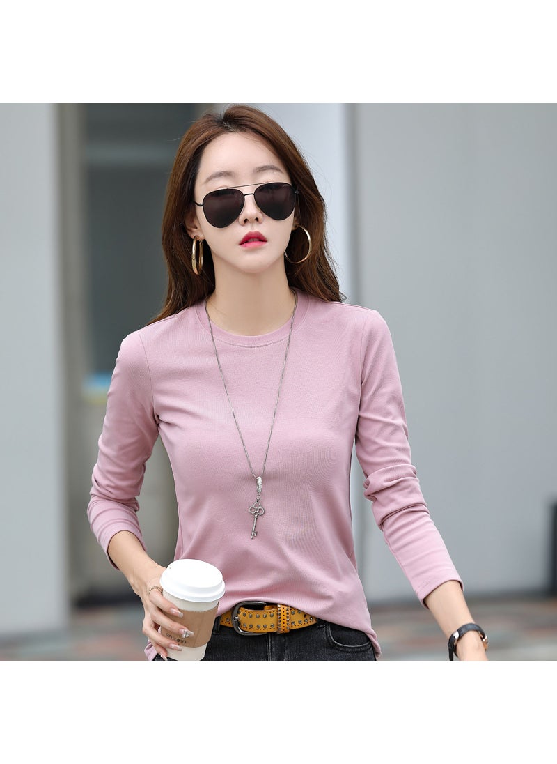 1 x 5 pcs 2023 Spring Cotton Long Sleeve Womens Tee Pink