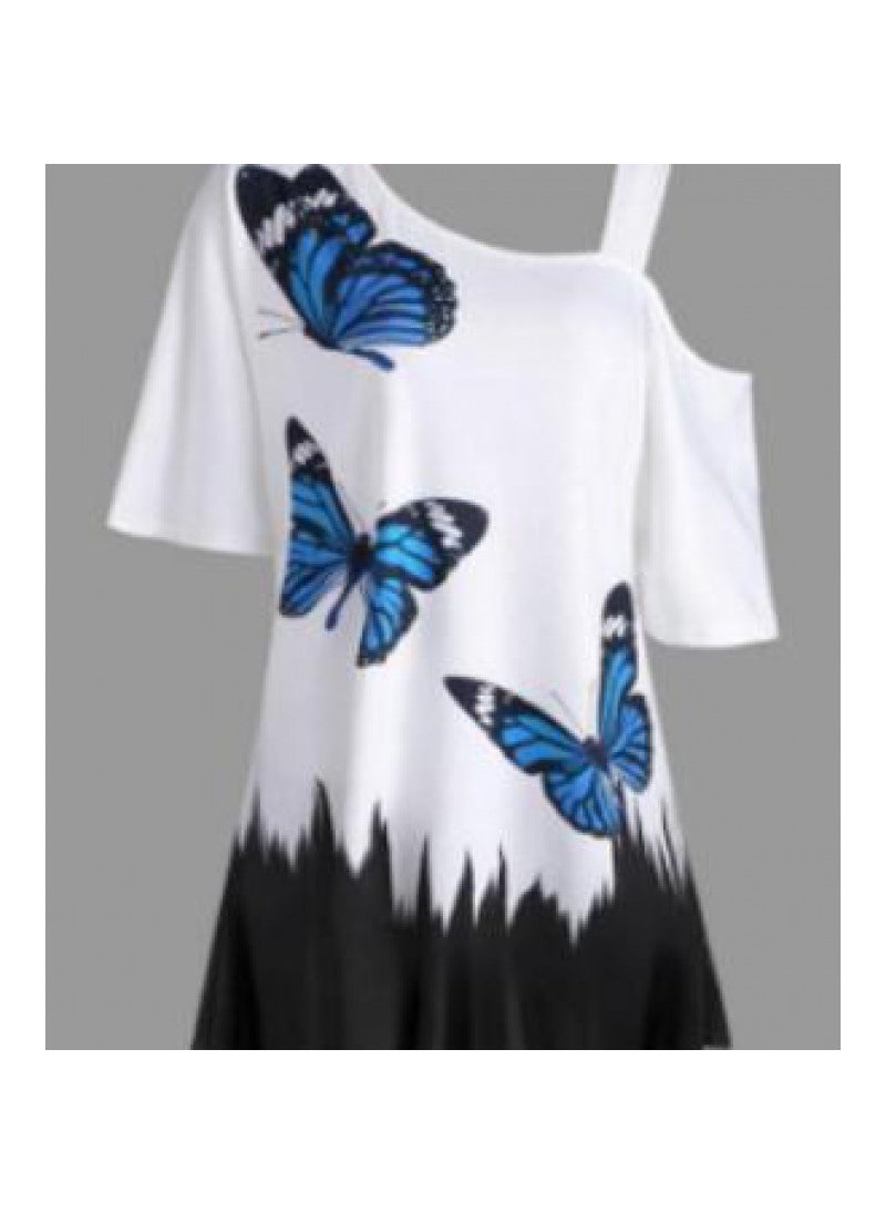 1 x 5 pcs 2023 Butterfly Digital Print Womens T-Shirt Black