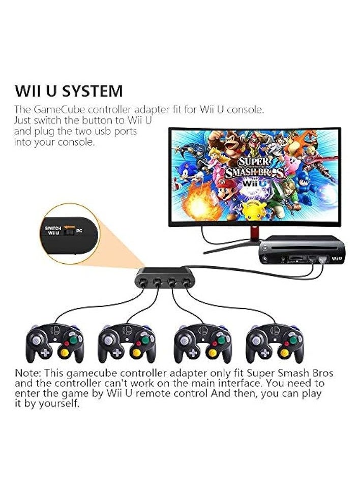 Controller Adapter for Nintendo Switch/WII U/PC, Controller Adapter for Gamecube Controller Adapter Turbo Feature Adapter and Vibration Features with 180cm Long Cable