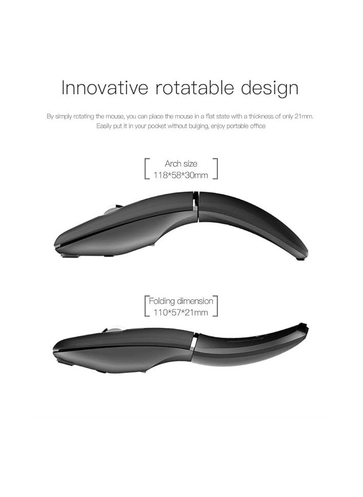 Foldable Arc Wireless Mouse with USB Receiver, 180° Rotation, Silent Click, Bluetooth 2.4GHz Arc Mouse for Laptop, Rechargeable, Ultra Slim, for PC, Laptop, MacBook (Black)