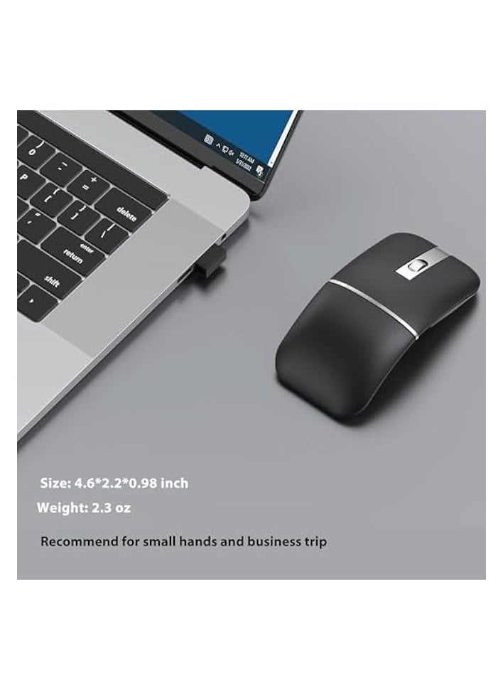 Foldable Arc Wireless Mouse with USB Receiver, 180° Rotation, Silent Click, Bluetooth 2.4GHz Arc Mouse for Laptop, Rechargeable, Ultra Slim, for PC, Laptop, MacBook (Black)