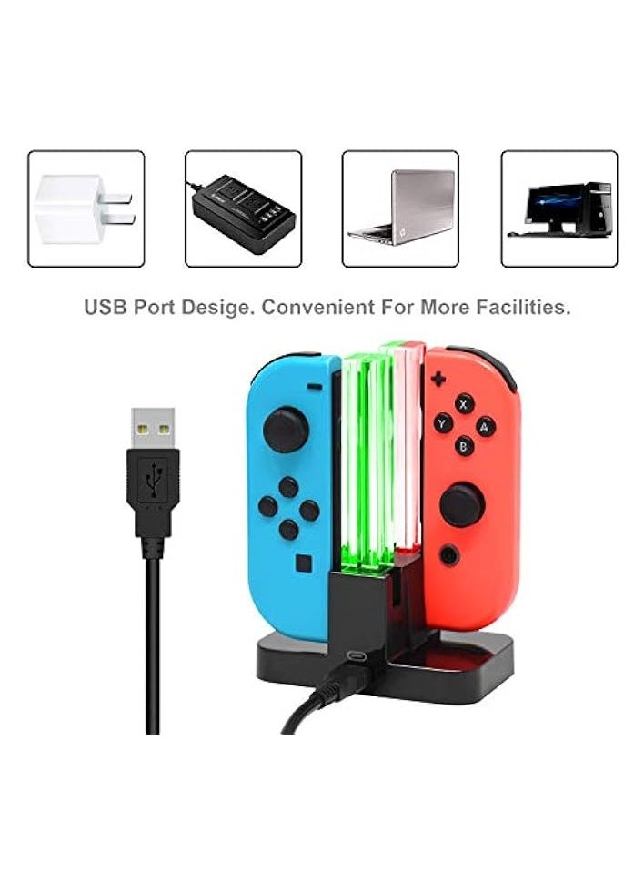 Charging Dock for Joycon Charger for Nintendo Switch with LED Light Bar, for Switch Controller Charger for Switch Joycon Charging Stand with Individual LED Indicator