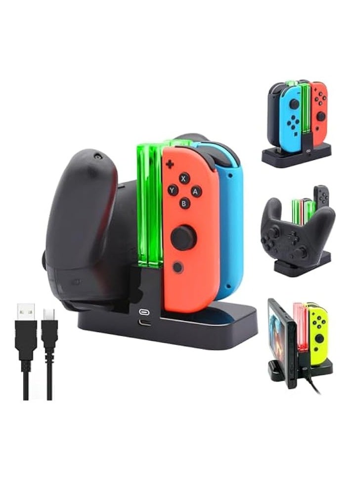 Charging Dock for Joycon Charger for Nintendo Switch with LED Light Bar, for Switch Controller Charger for Switch Joycon Charging Stand with Individual LED Indicator