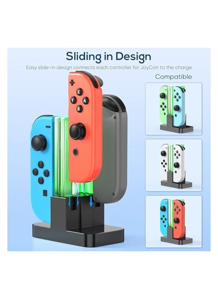 Charging Dock for Joycon Charger for Nintendo Switch with LED Light Bar, for Switch Controller Charger for Switch Joycon Charging Stand with Individual LED Indicator