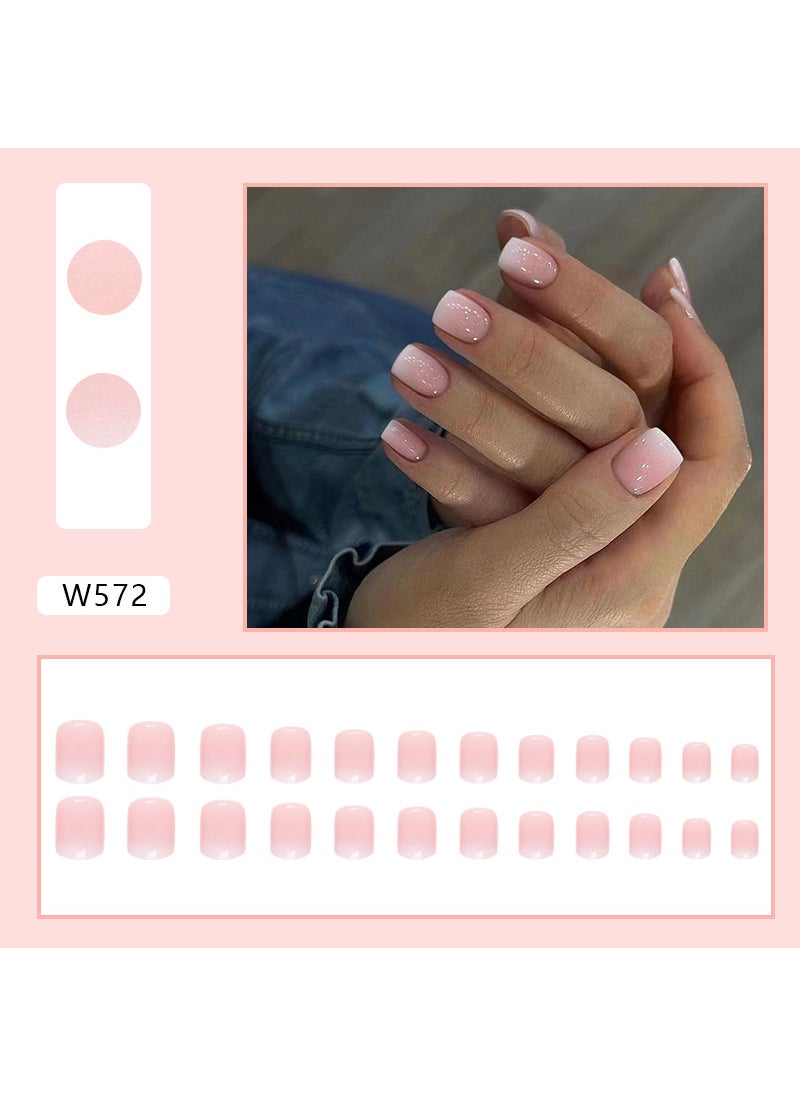 1 x 5 pcs Square Short Gradient Nail Tips for Girls W572 pure short armour [glue]]