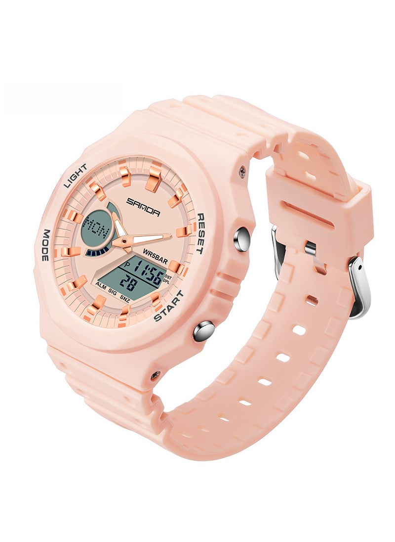 1 x 5 pcs Waterproof Dual Display Wristwatch Pink