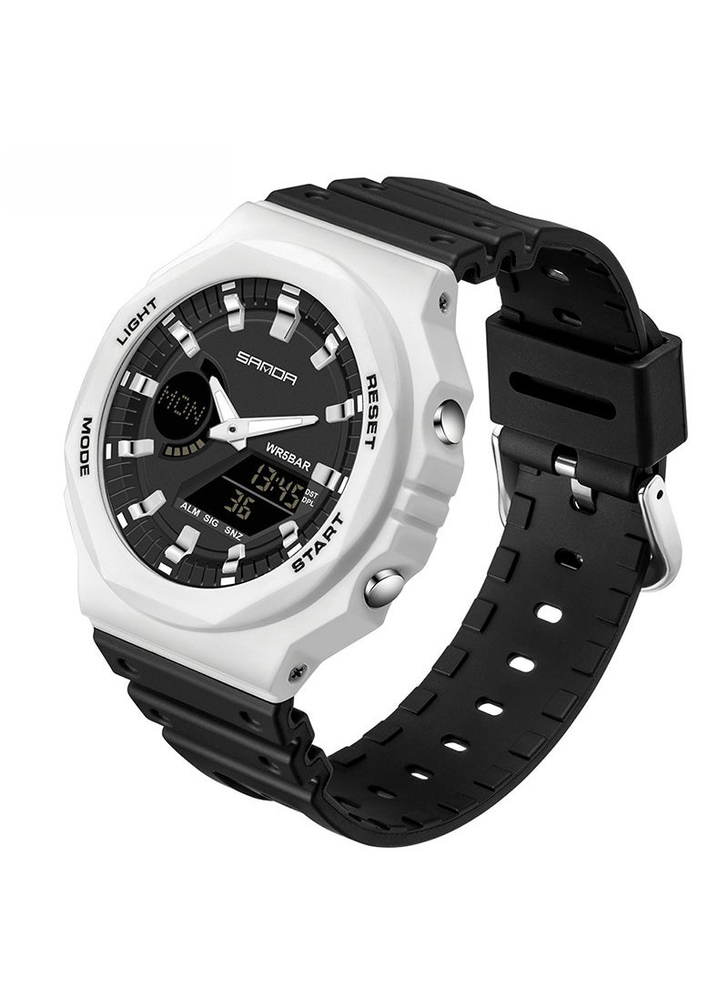 1 x 5 pcs Waterproof Dual Display Wristwatch White and Black