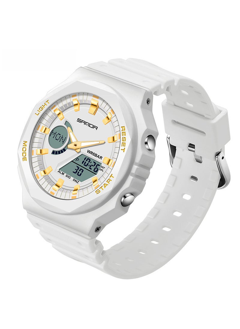 1 x 5 pcs Waterproof Dual Display Wristwatch Platinum