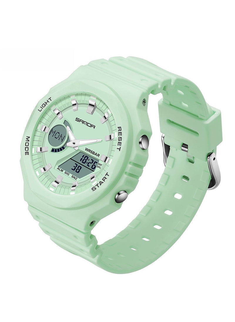 1 x 5 pcs Waterproof Dual Display Wristwatch Matcha green