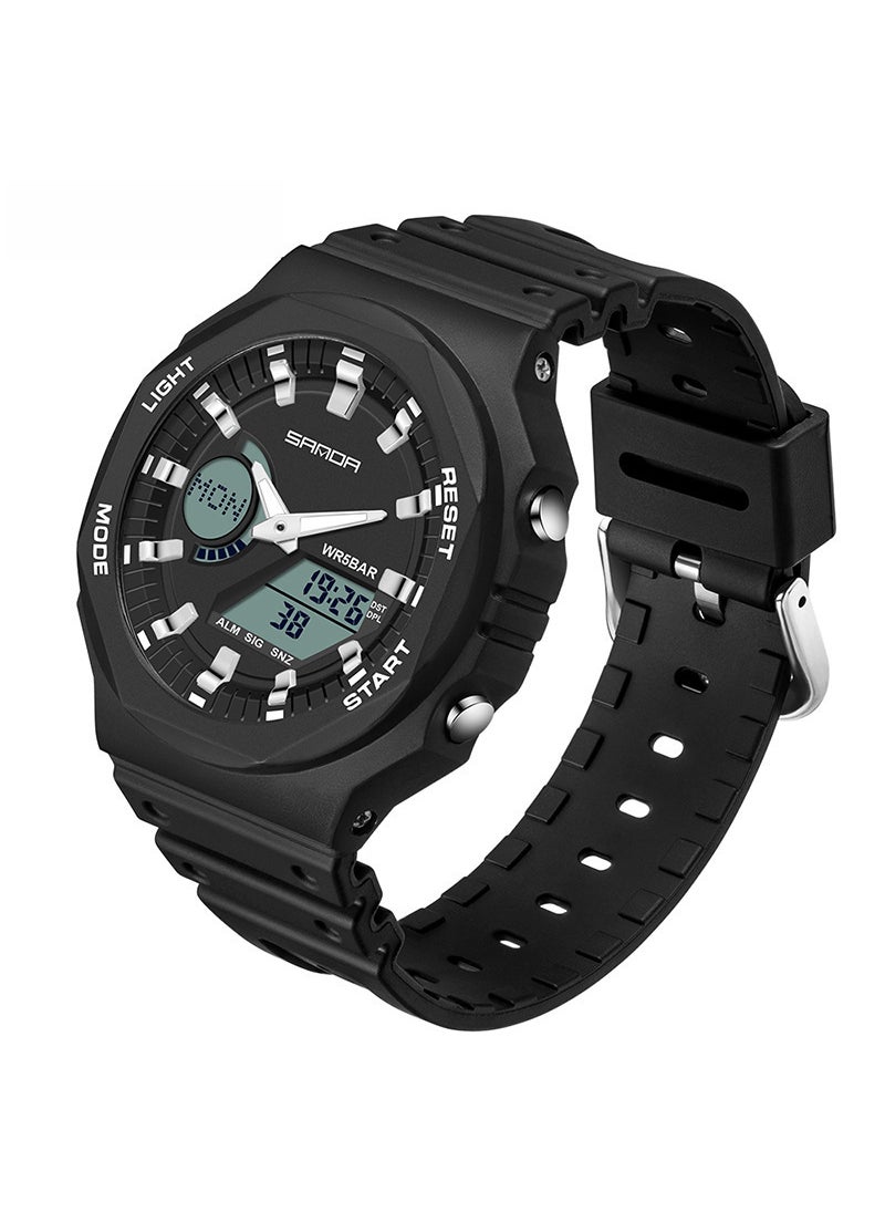 1 x 5 pcs Waterproof Dual Display Wristwatch Black and White