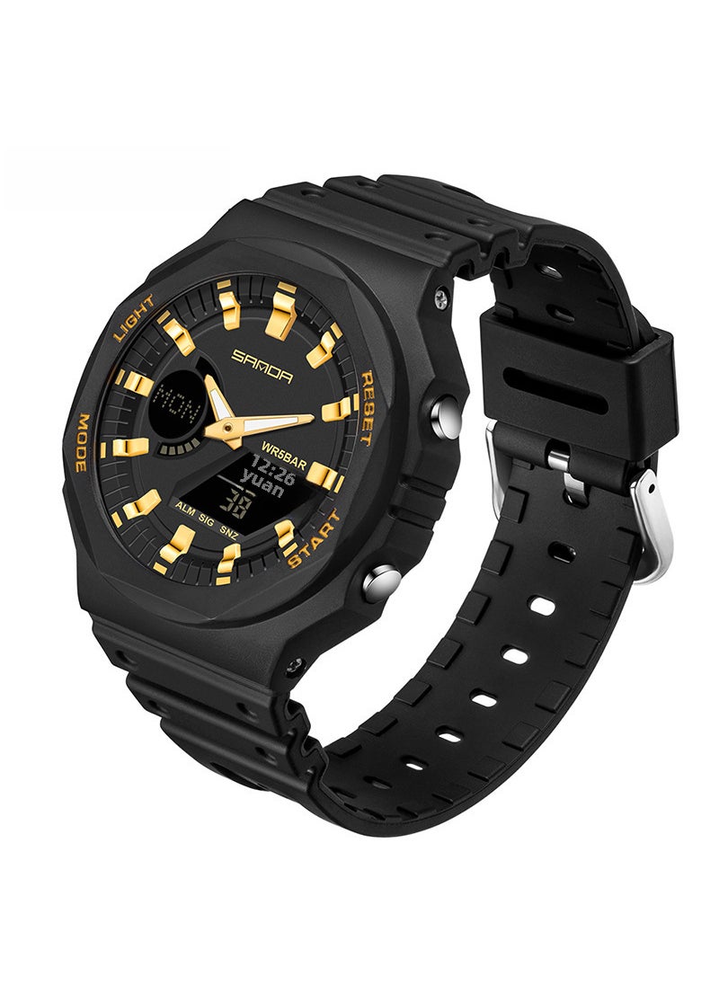 1 x 5 pcs Waterproof Dual Display Wristwatch Black Gold