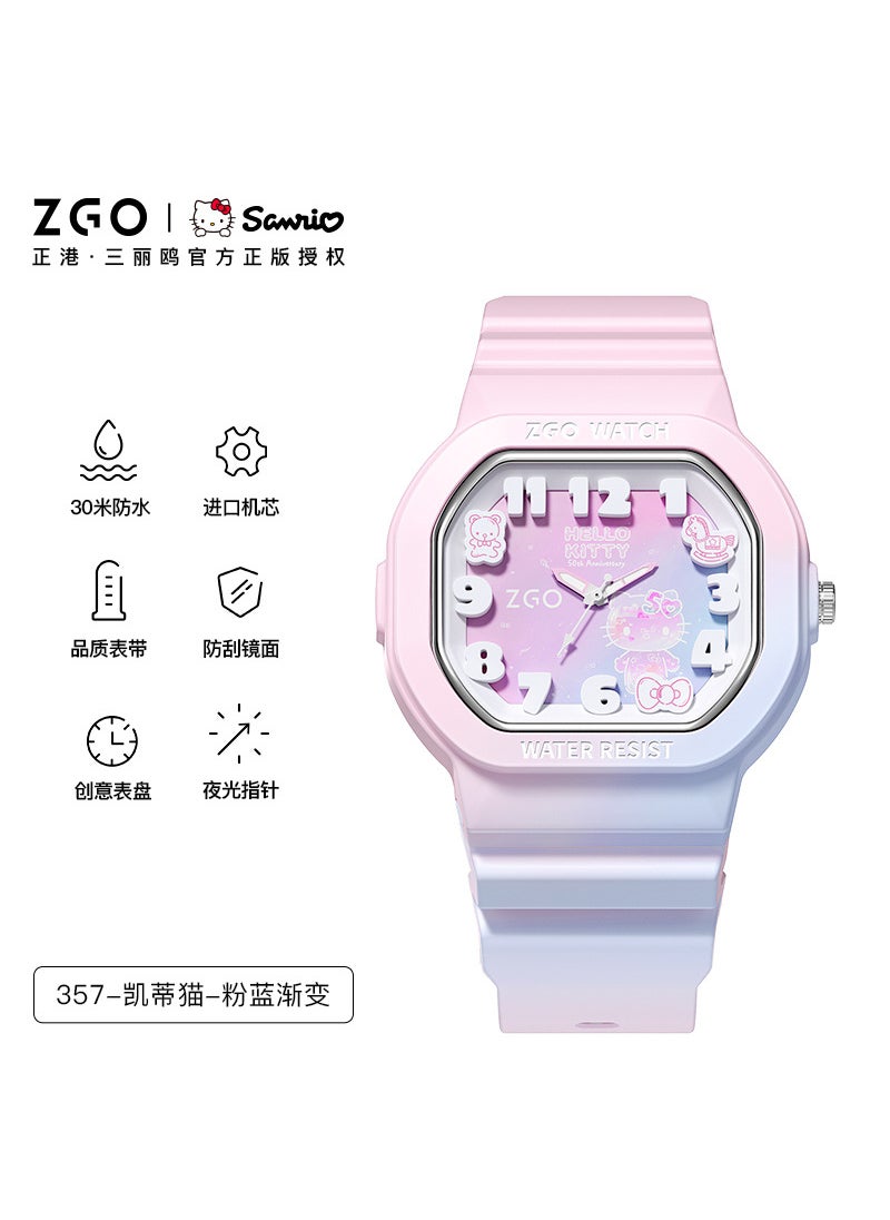 1 x 5 pcs Waterproof Square Digital Watch Hello Kitty-pink and blue gradient