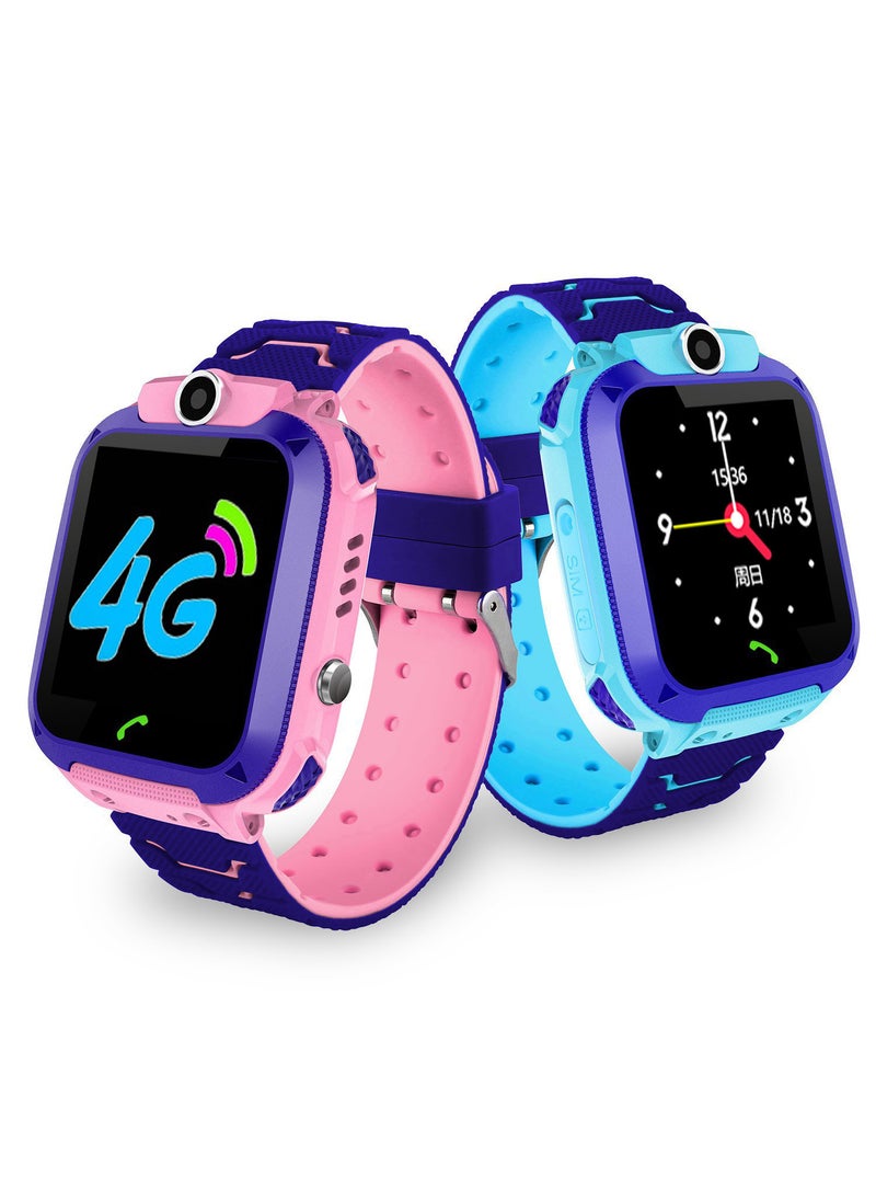 Kids Smart Watch LBS Positioning Camera Flashlight Multilingual 4G-Q12 waterproof-video call-foreign trade 4G version-blue