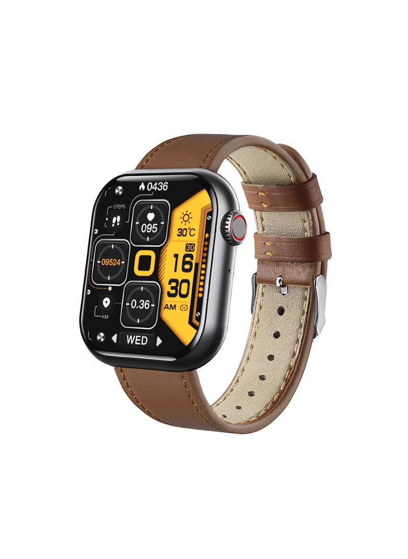 F57 Smart Watch Bluetooth Call HR  Temp Monitor Sports Band Black + brown leather