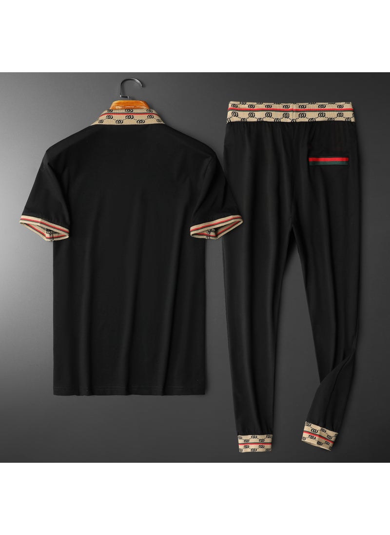 2022 Summer Short-sleeved Casual Suit Mens Heavy Industry Embroidered mercerized Cotton Short-sleeved Polo Shirt Fashion Brand Half-sleeved T-shirt Black