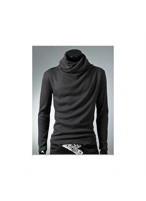 Mens Slim Fit Turtleneck Tee Autumn Spring Grey