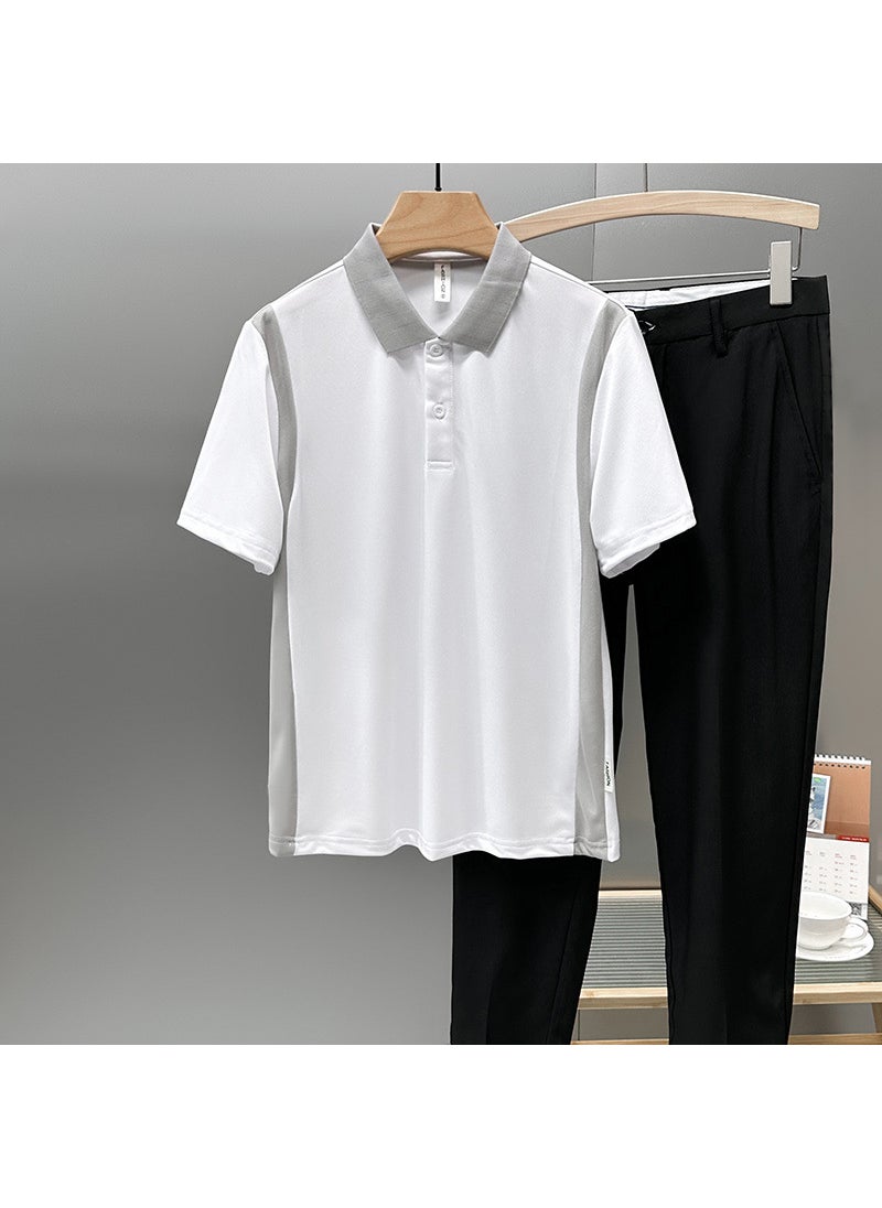 Summer Colorblock Collar Polo Men Casual Short Sleeve Tee White