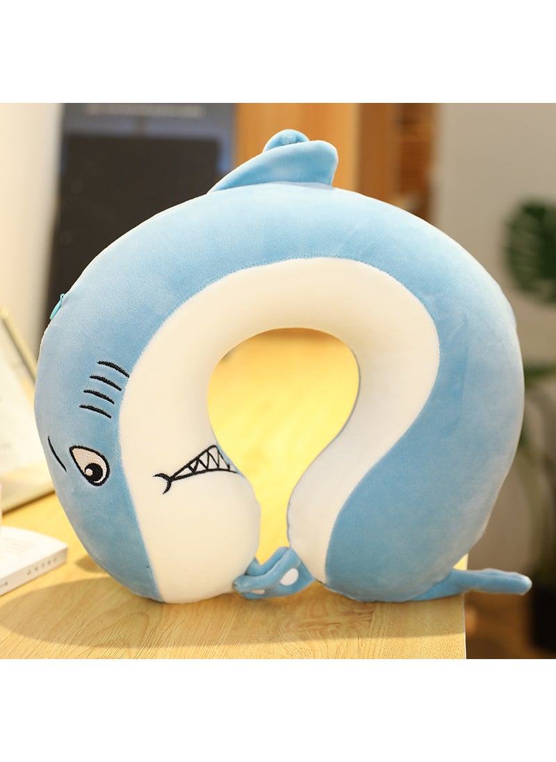 Cute Cartoon Slow Rebound Memory Foam Unicorn Sloth U-Shaped Pillow Light Blue Shark