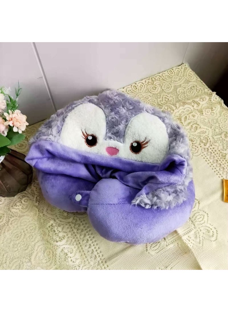 Cute Plush Hooded Neck Pillow Angry Duck U-shaped Travel Cushion Purple Rabbit