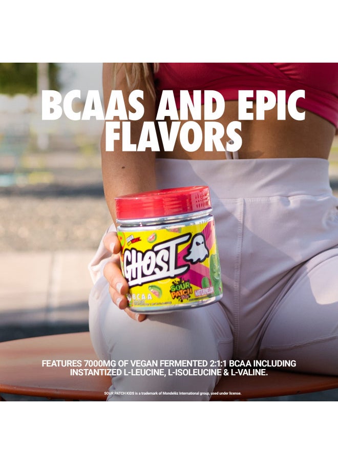 GHOST BCAA Amino Acids, Sour Patch Kids Redberry - 30 Servings - Sugar-Free Intra and Post Workout Powder & Recovery Drink, 7g BCAA Supports Muscle Growth & Endurance- Soy & Gluten-Free, Vegan