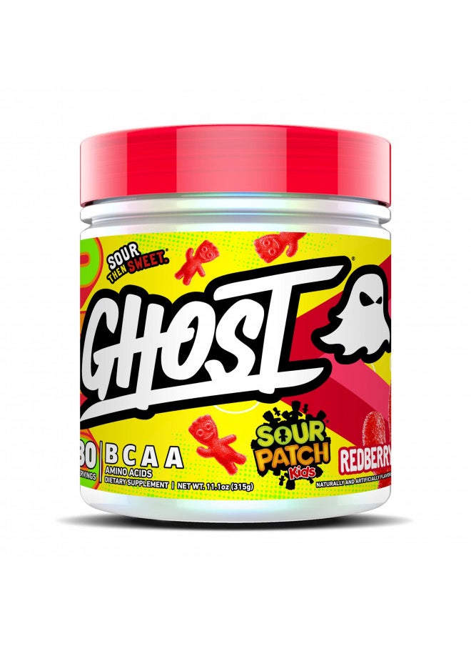 GHOST BCAA Amino Acids, Sour Patch Kids Redberry - 30 Servings - Sugar-Free Intra and Post Workout Powder & Recovery Drink, 7g BCAA Supports Muscle Growth & Endurance- Soy & Gluten-Free, Vegan