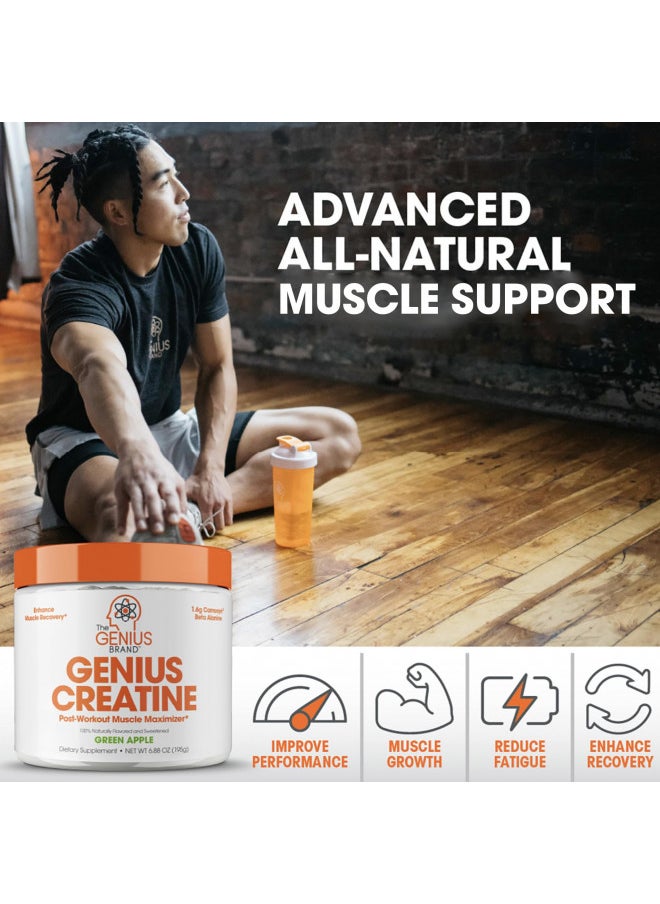 Genius Micronized Creatine Monohydrate Powder, Post Workout Supplement, Green Apple - 100% Naturally Flavored & Sweetened - Supports Muscle Building, Cellular Energy & Cognitive Function 195g