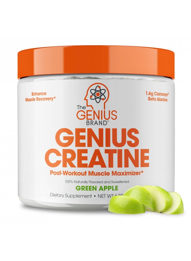 Genius Micronized Creatine Monohydrate Powder, Post Workout Supplement, Green Apple - 100% Naturally Flavored & Sweetened - Supports Muscle Building, Cellular Energy & Cognitive Function 195g