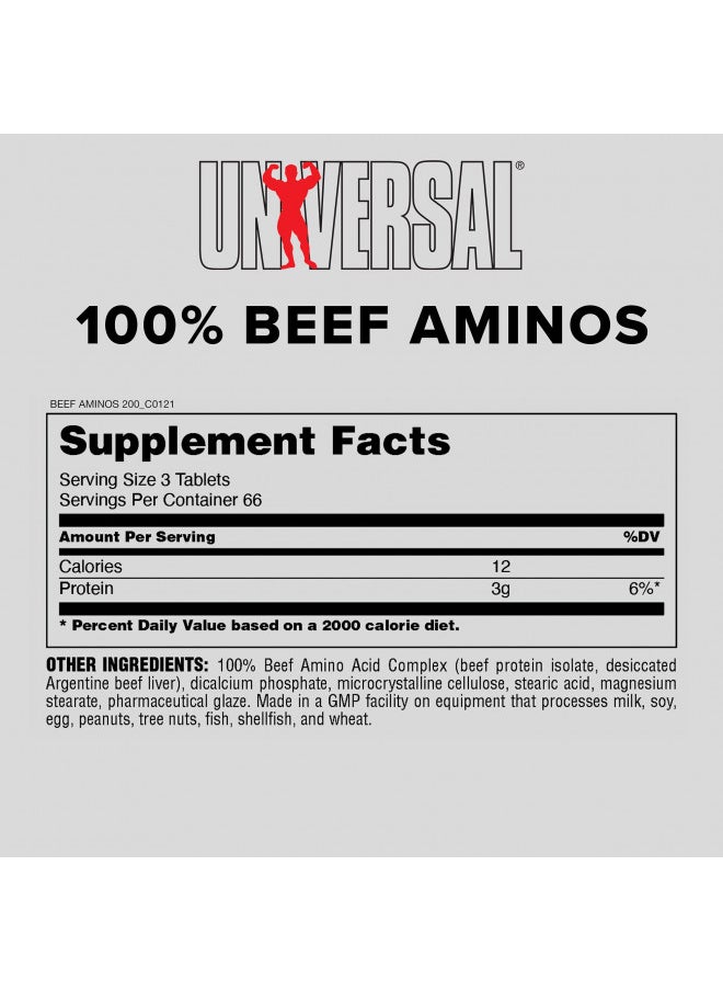 Universal Nutrition - 100% Beef Aminos -3g of Beef Protein Isolate for Recovery and Growth - 200 Tabs