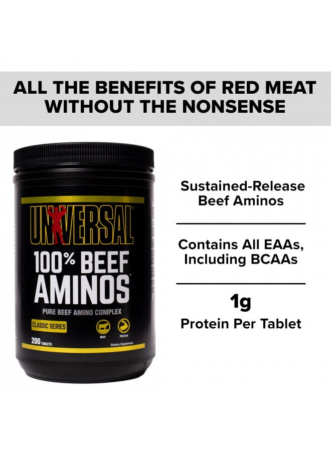 Universal Nutrition - 100% Beef Aminos -3g of Beef Protein Isolate for Recovery and Growth - 200 Tabs