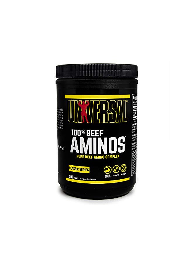 Universal Nutrition - 100% Beef Aminos -3g of Beef Protein Isolate for Recovery and Growth - 200 Tabs