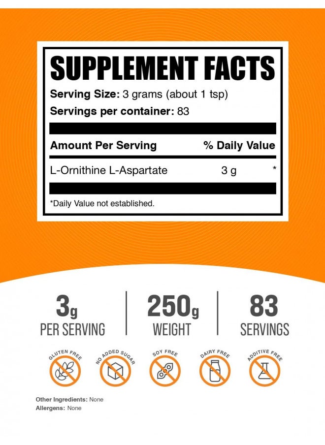 BulkSupplements.com L-Ornithine L-Aspartate Powder - Amino Acids Supplement for Liver Health - Gluten Free, 3g (3000mg) per Serving, 83 Servings (250 Grams - 8.8 oz)