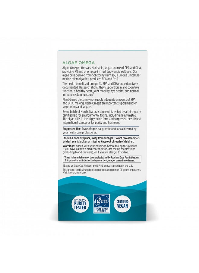 Nordic Naturals Algae Omega - 60 Soft Gels - 715 mg Omega-3 - Certified Vegan Algae Oil - Plant-Based EPA & DHA - Heart, Eye, Immune & Brain Health - Non-GMO - 30 Servings